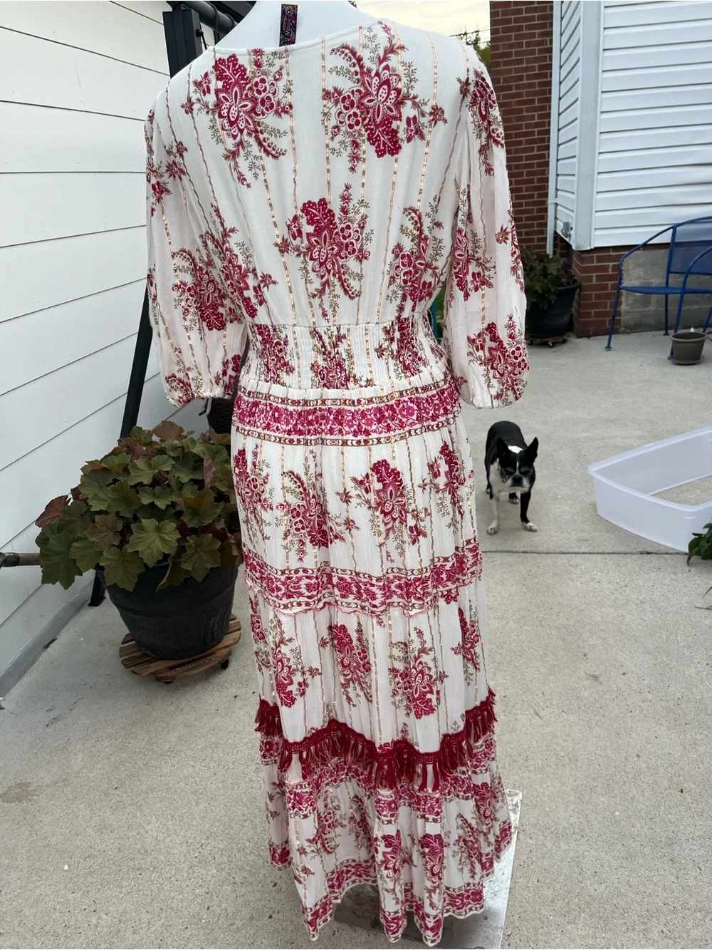 Maxi Dress with Magenta Paisley Print,Tassel Tie and Gold Embellishment - Picture 4 of 4